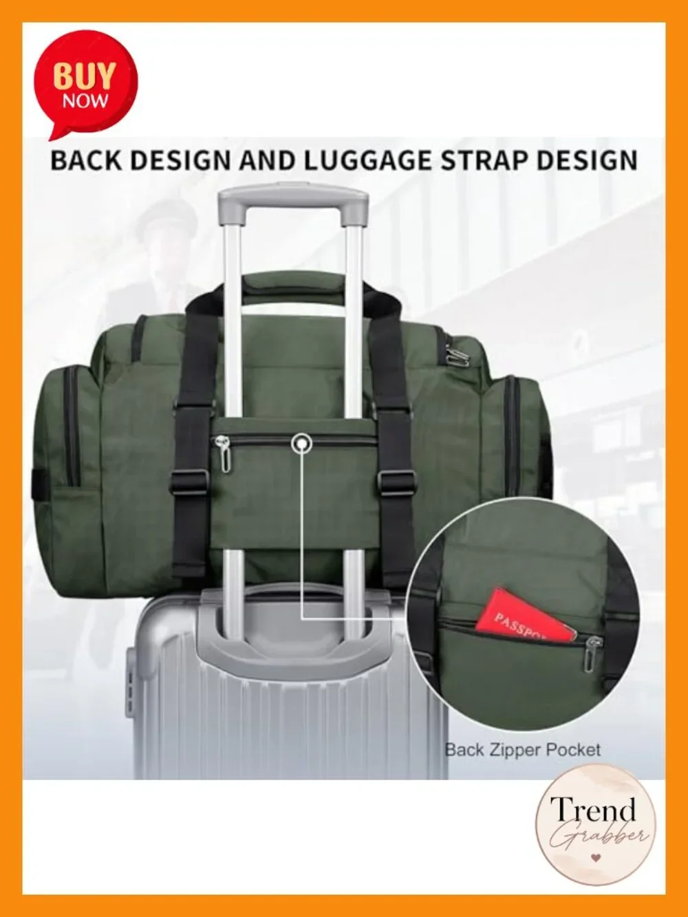 Large 49L Convertible Nylon Travel Duffel Bag with Shoe Compartment and Laptop